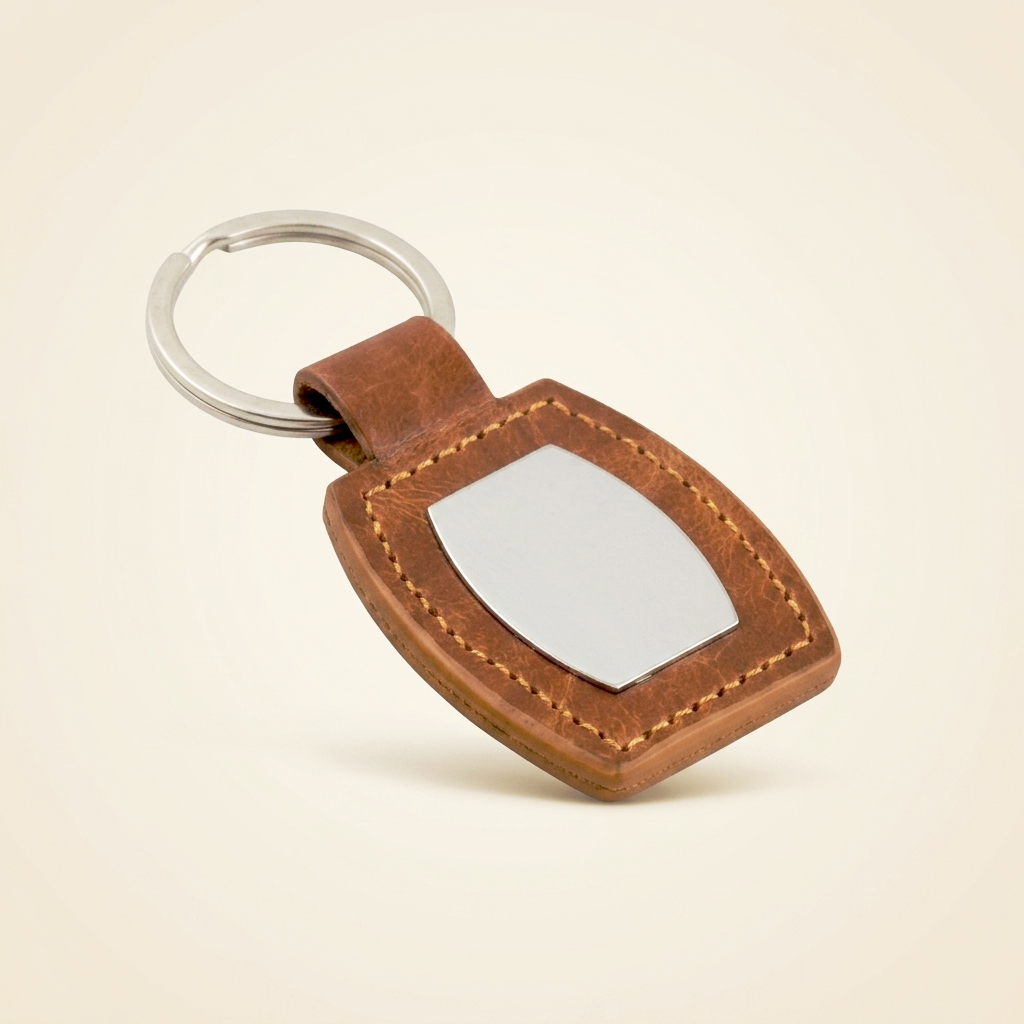 جاکلیدی چرمی عسلی نقره‌ای محدب کد KL-101 - تصویر 1